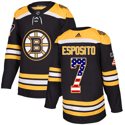 Adidas Bruins #7 Phil Esposito Black Home Authentic USA Flag Stitched NHL Jersey